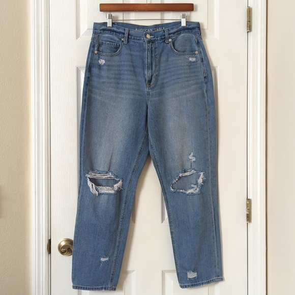 American Eagle Outfitters Denim - American Eagle Distressed Medium Wash High Waisted Relaxed Fit Mom Jeans Blue 12